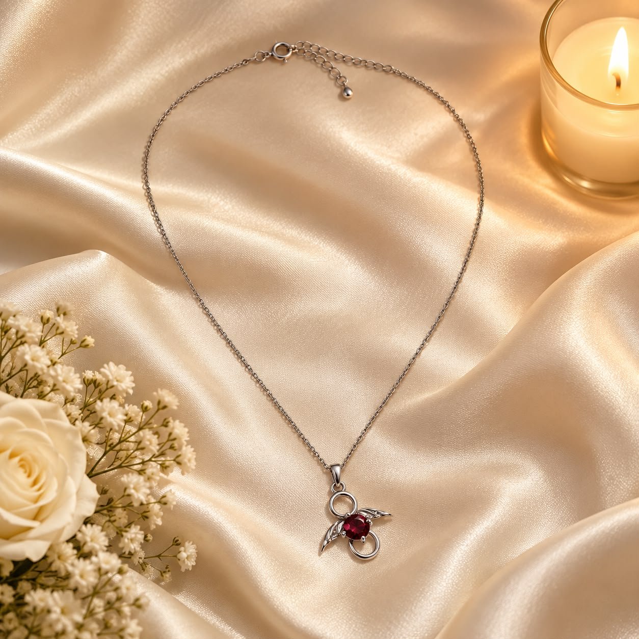 Garnet angel silver pendant